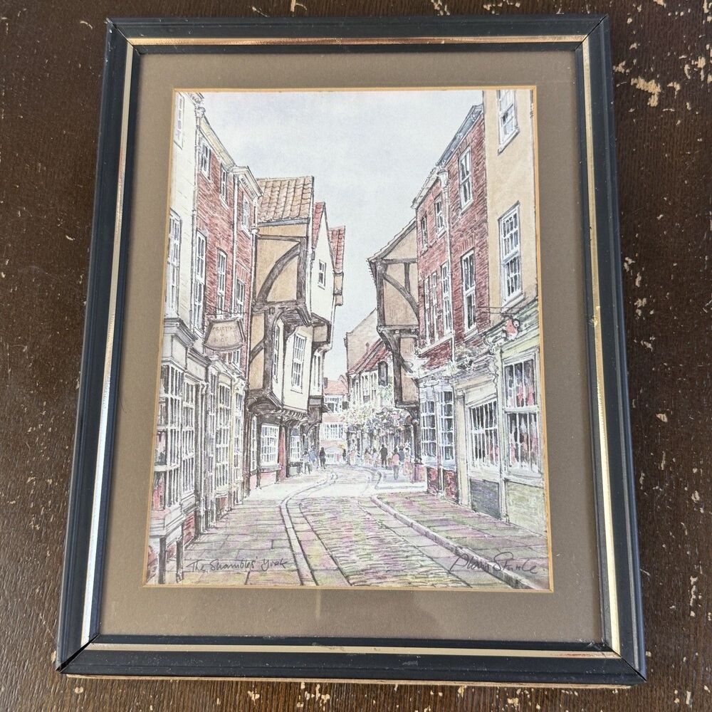 The Shambles York Alan Stuttle Framed Color Watercolor Print 8x10 England
